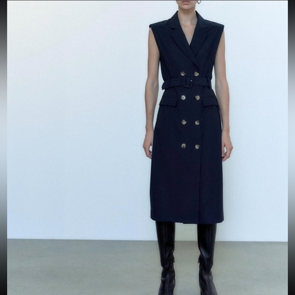 ZARA PINSTRIPE TRENCH DRESS SIZE S - Picture 3 of 11